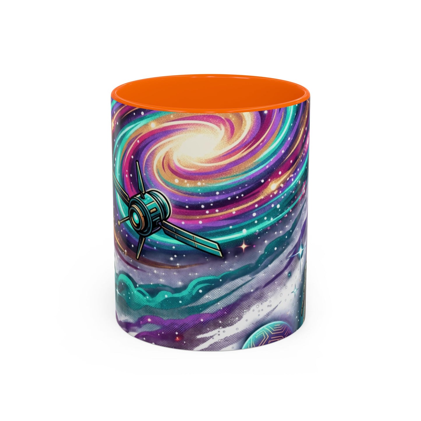 Cosmic Galaxy Satellite Accent Mug — Swirling Nebula Full-Wrap 11oz