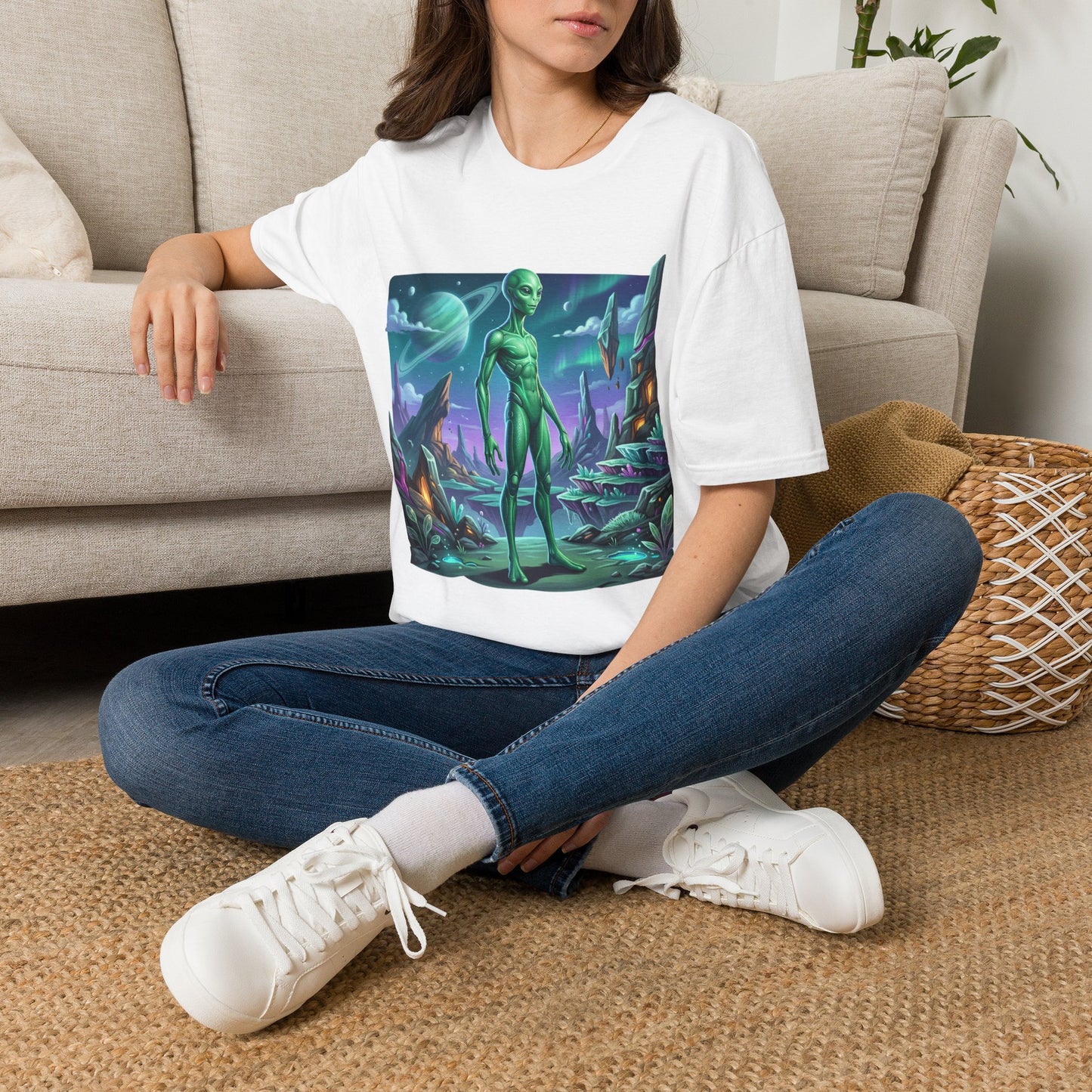Alien Landscape T-Shirt — Green Extraterrestrial Sci‑Fi Graphic Tee