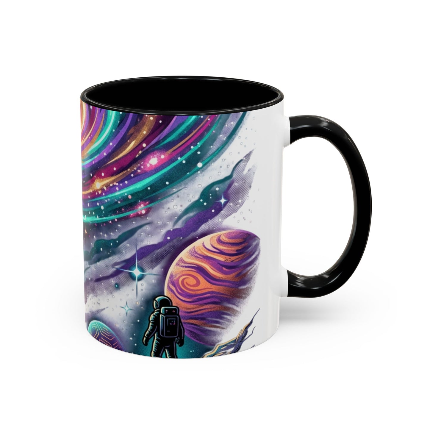 Cosmic Galaxy Satellite Accent Mug — Swirling Nebula Full-Wrap 11oz