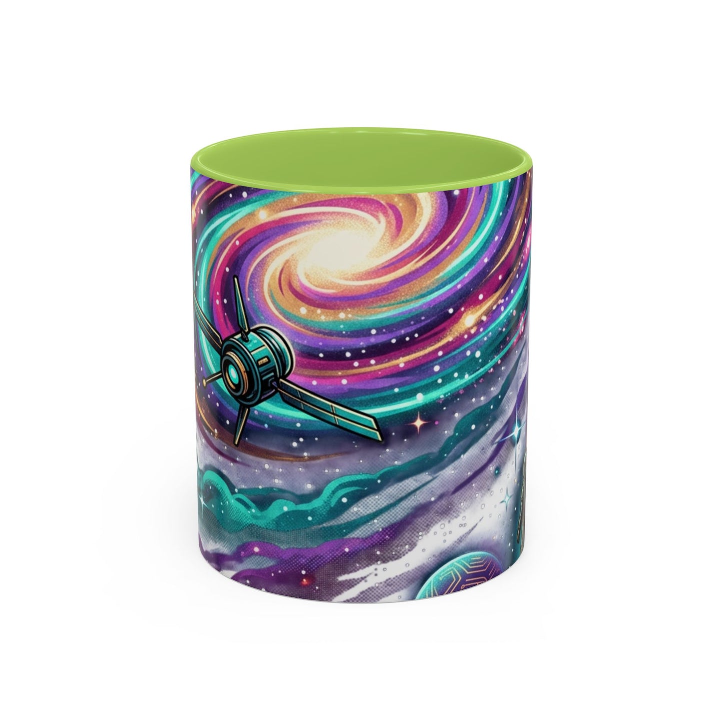Cosmic Galaxy Satellite Accent Mug — Swirling Nebula Full-Wrap 11oz
