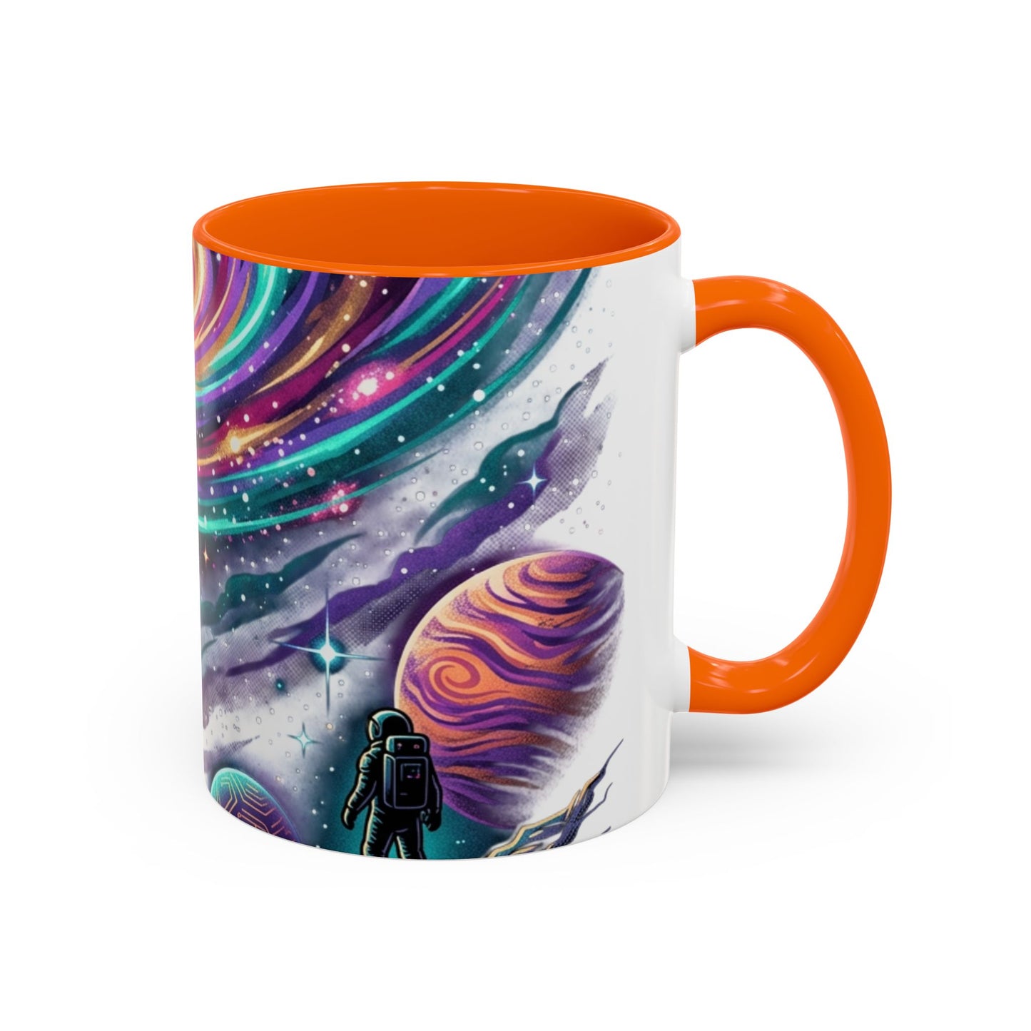 Cosmic Galaxy Satellite Accent Mug — Swirling Nebula Full-Wrap 11oz