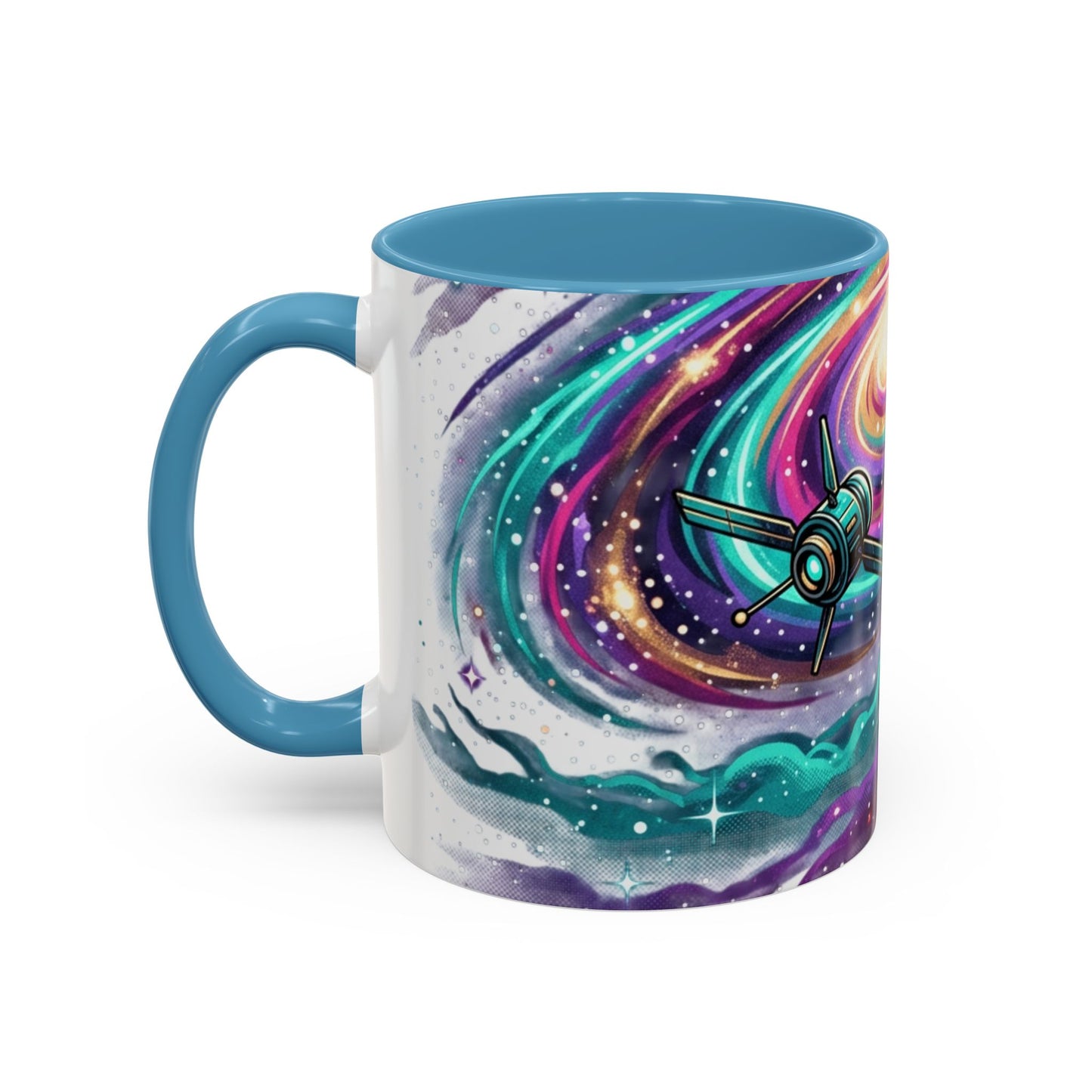 Cosmic Galaxy Satellite Accent Mug — Swirling Nebula Full-Wrap 11oz