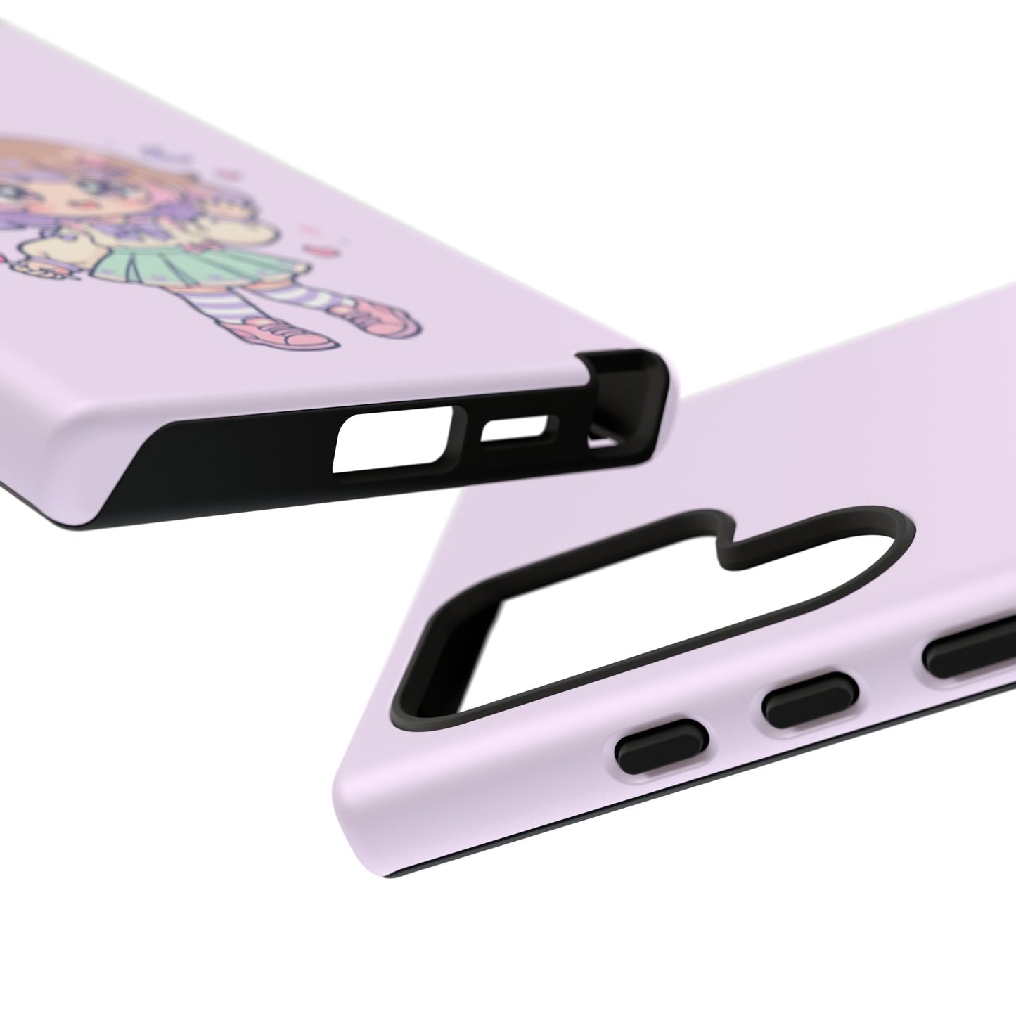 Cute Kawaii Girl Phone Case — Pastel Anime iPhone Cover with Hearts & Moon