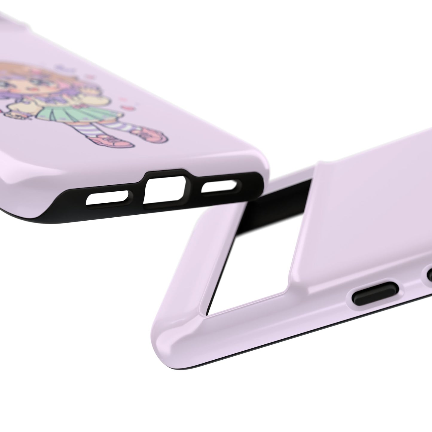 Cute Kawaii Girl Phone Case — Pastel Anime iPhone Cover with Hearts & Moon