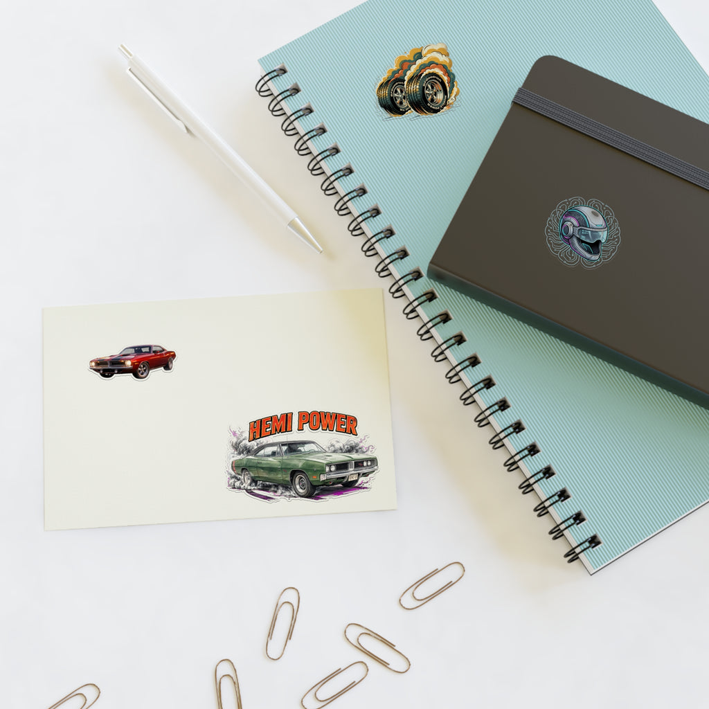 Hemi Power Muscle Car Sticker Sheet — Retro Racing Car & Helmet Decals
