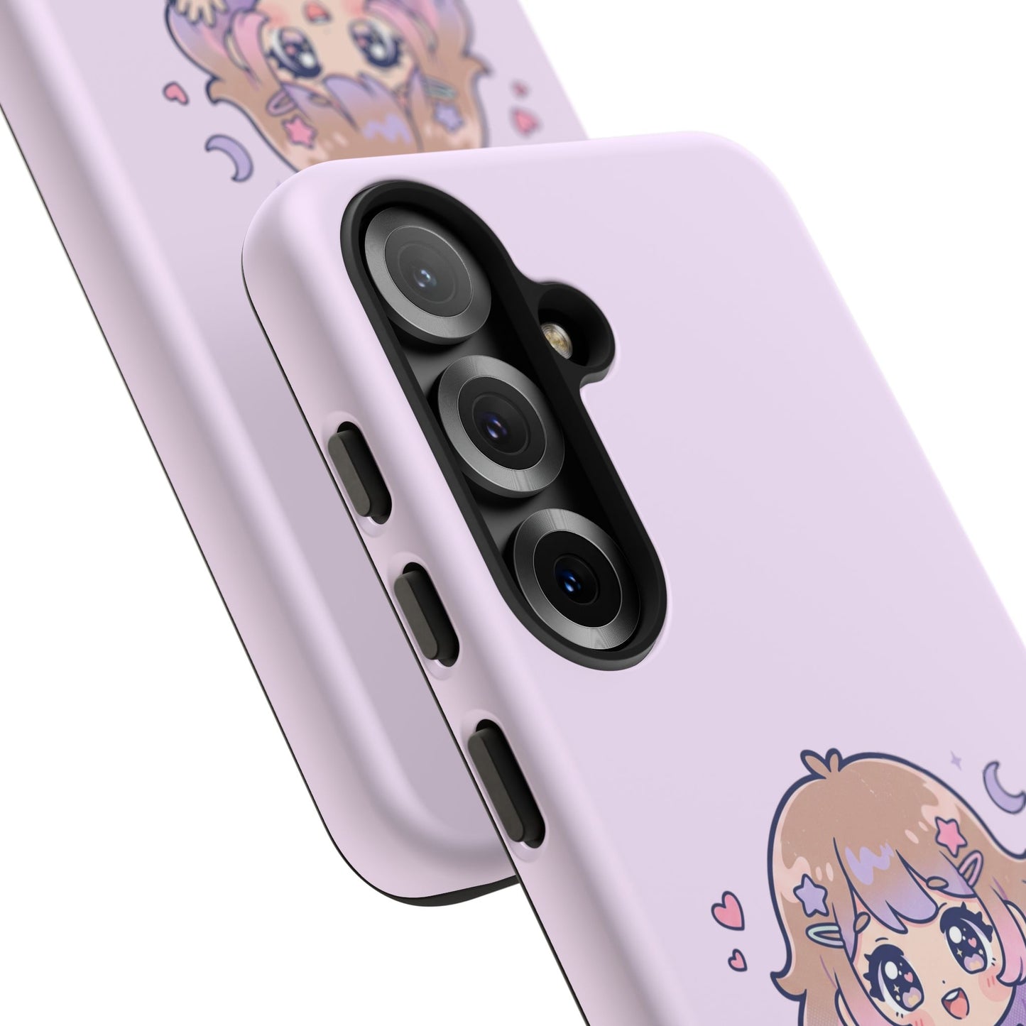 Cute Kawaii Girl Phone Case — Pastel Anime iPhone Cover with Hearts & Moon
