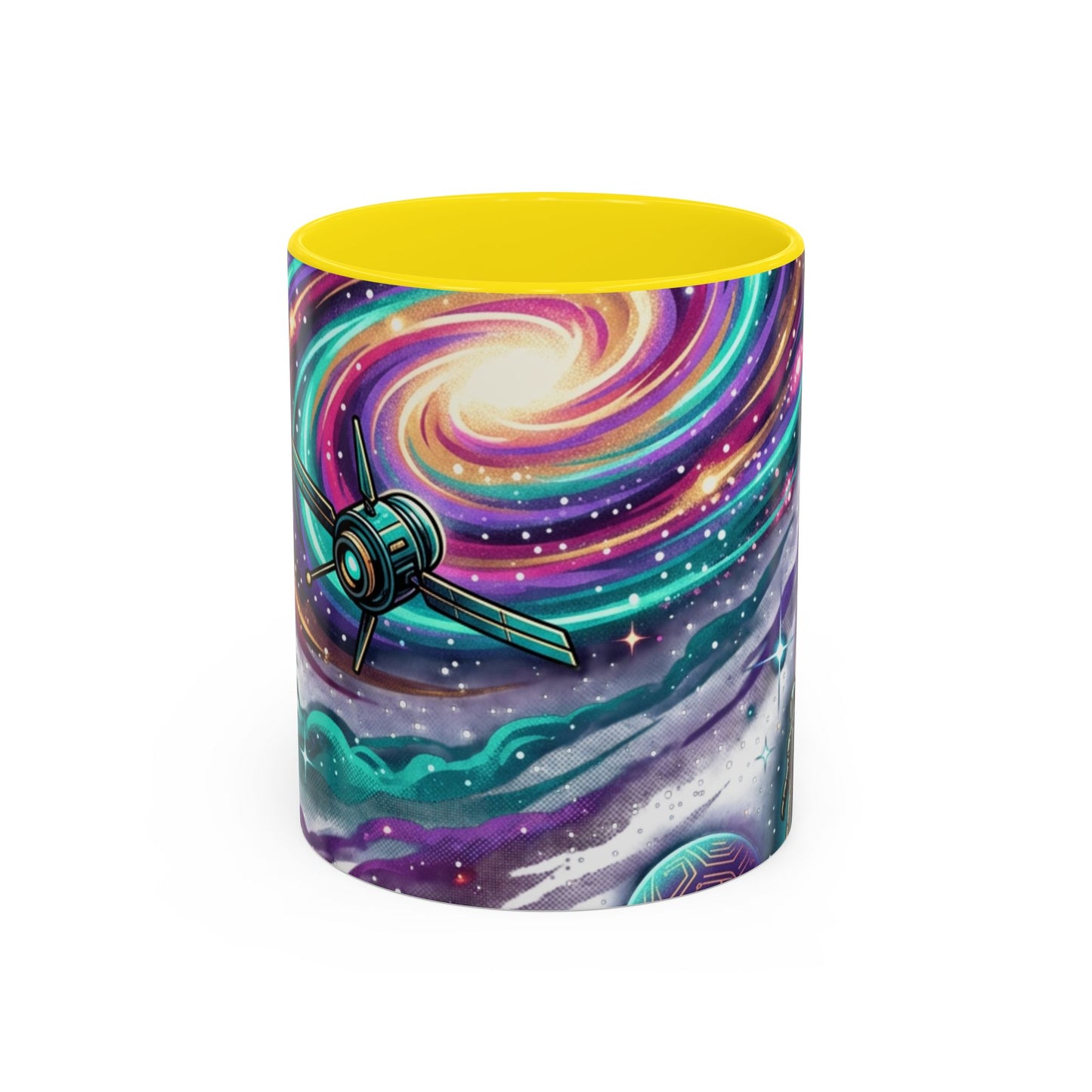 Cosmic Galaxy Satellite Accent Mug — Swirling Nebula Full-Wrap 11oz