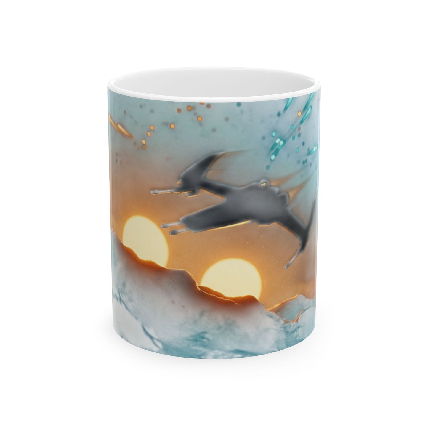 Twin Suns Starfighter Ceramic Mug — Sci-Fi Galaxy Wrap 11oz