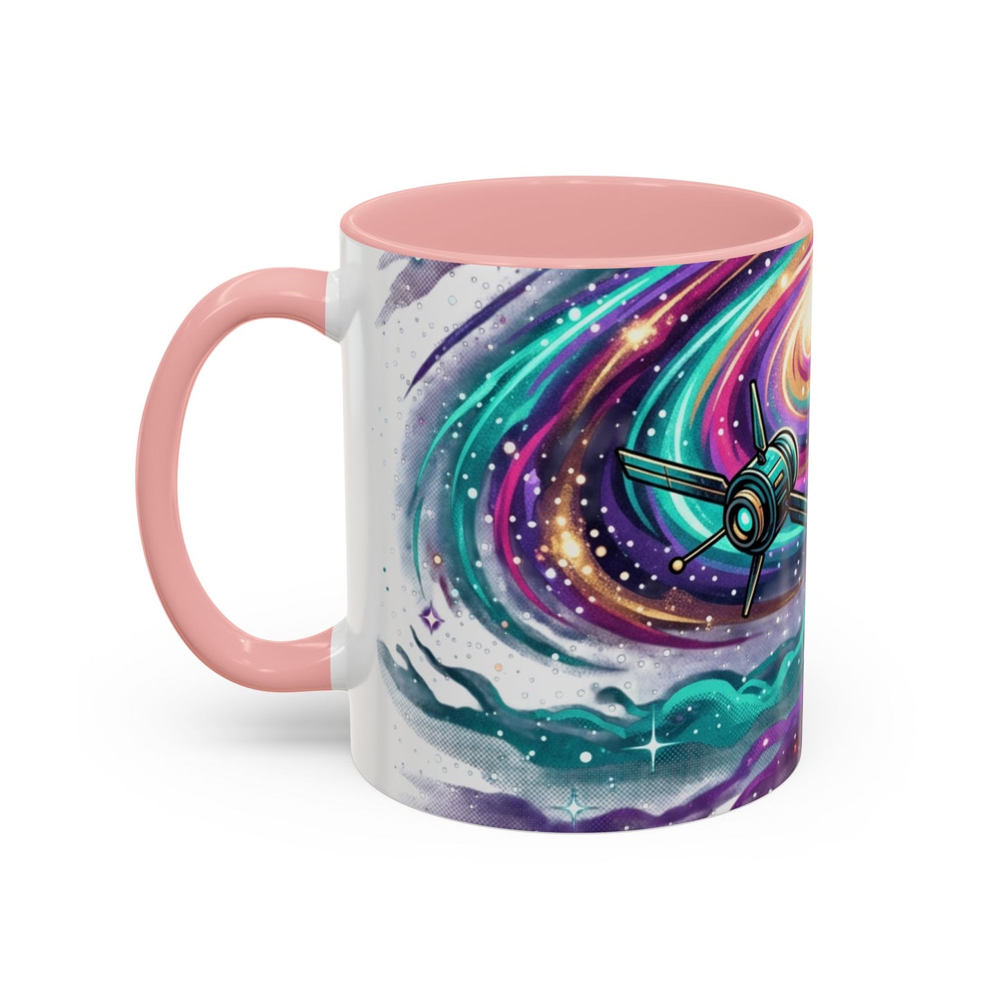 Cosmic Galaxy Satellite Accent Mug — Swirling Nebula Full-Wrap 11oz