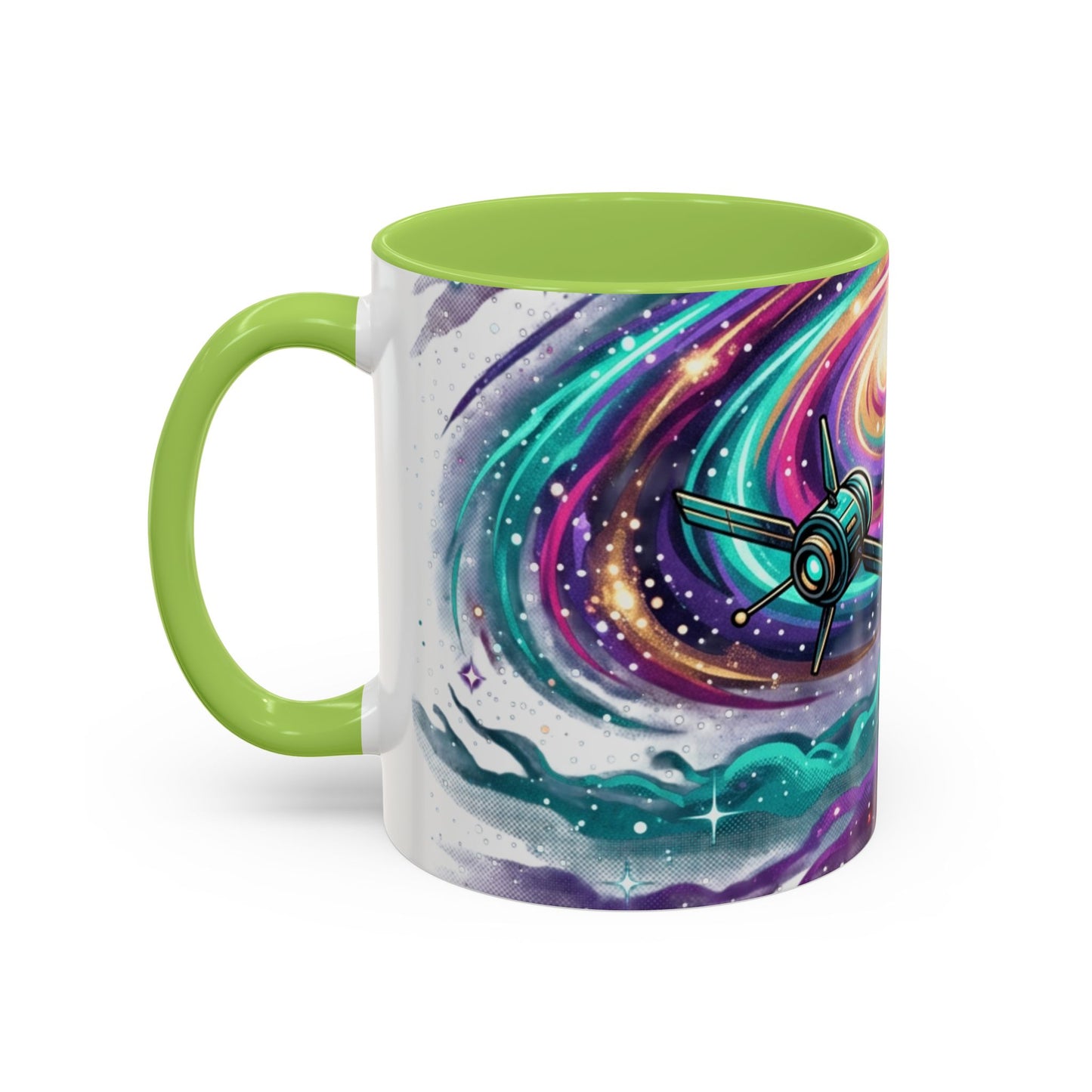 Cosmic Galaxy Satellite Accent Mug — Swirling Nebula Full-Wrap 11oz