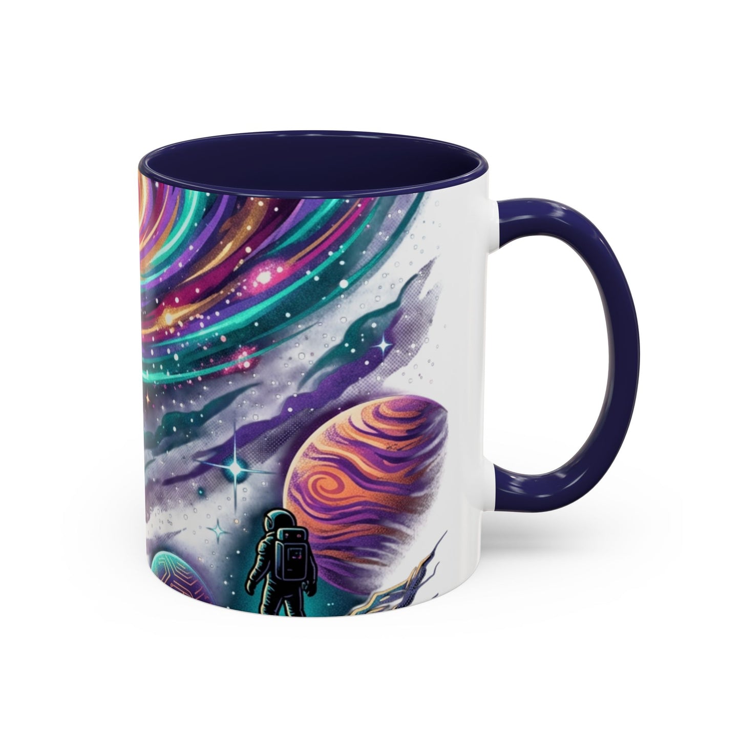 Cosmic Galaxy Satellite Accent Mug — Swirling Nebula Full-Wrap 11oz