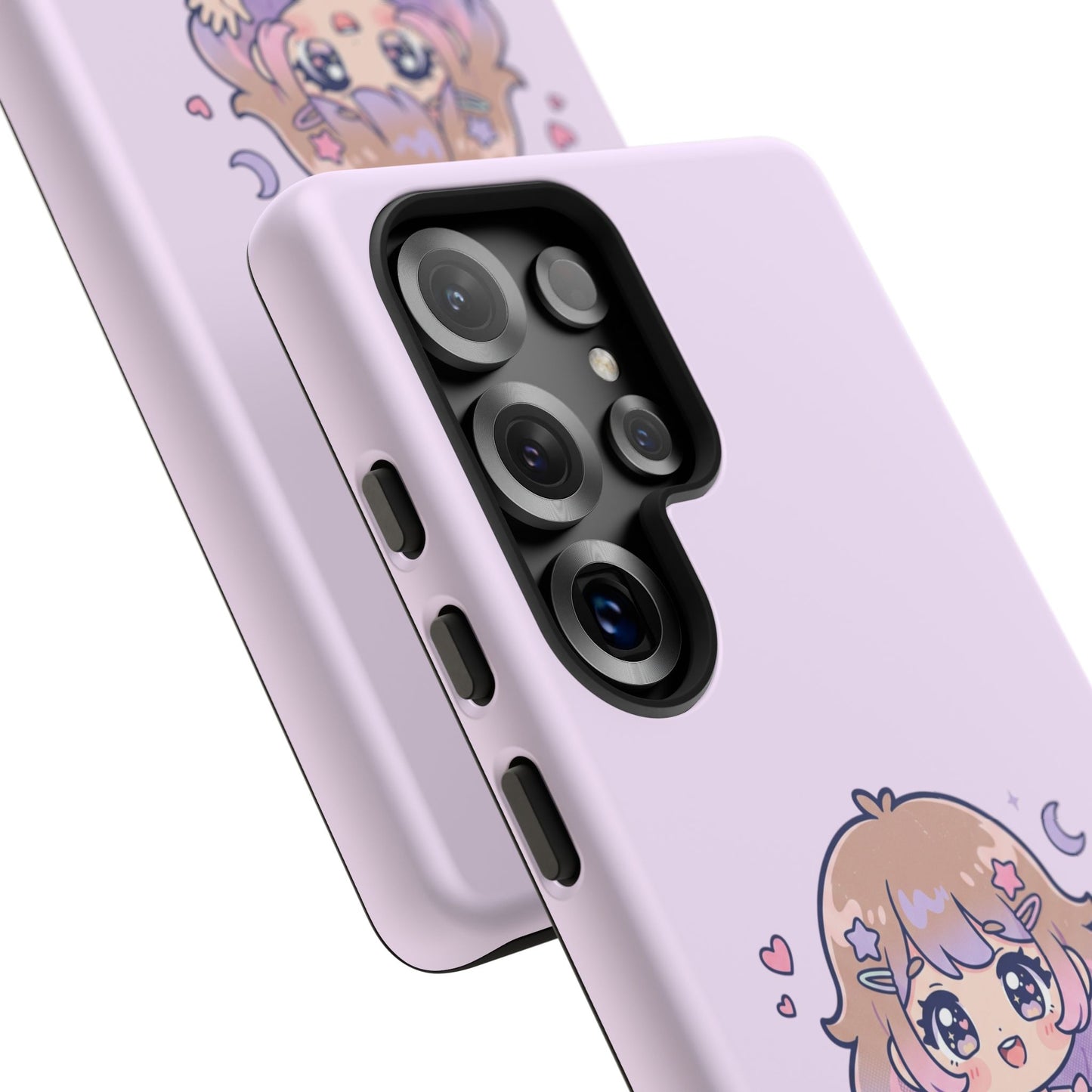Cute Kawaii Girl Phone Case — Pastel Anime iPhone Cover with Hearts & Moon
