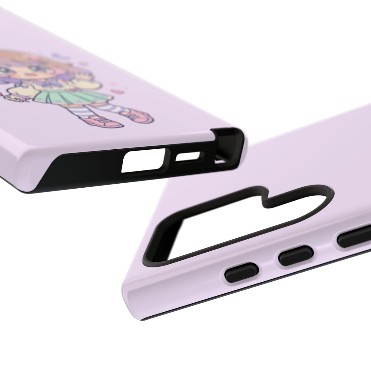 Cute Kawaii Girl Phone Case — Pastel Anime iPhone Cover with Hearts & Moon