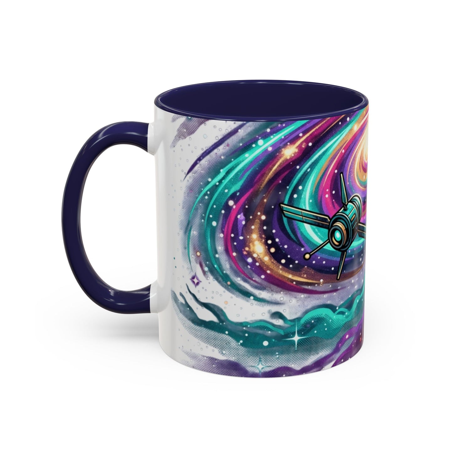 Cosmic Galaxy Satellite Accent Mug — Swirling Nebula Full-Wrap 11oz