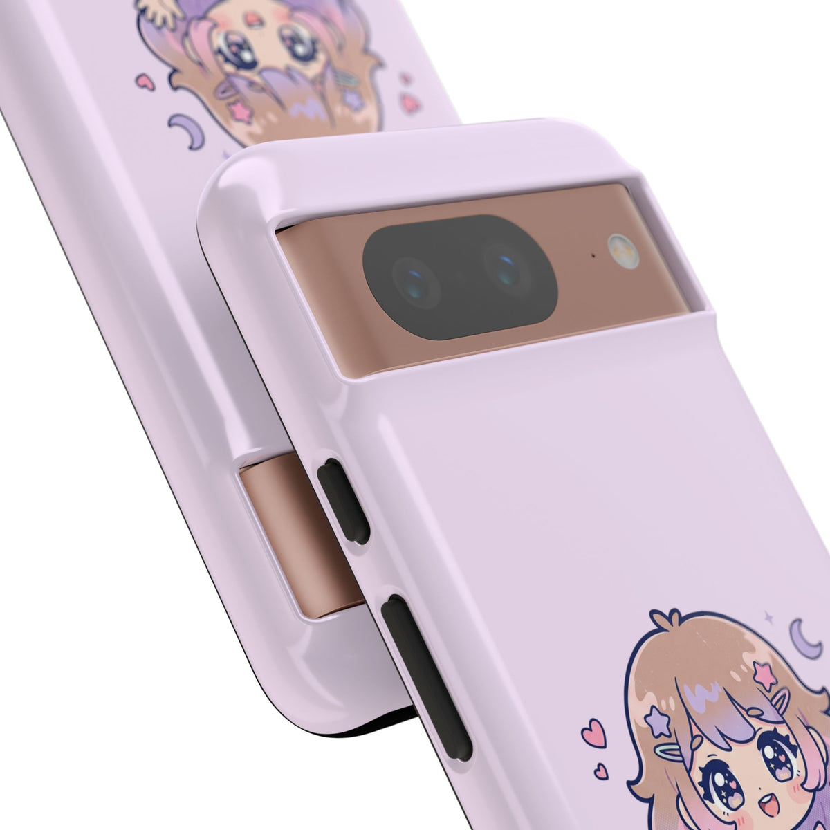 Cute Kawaii Girl Phone Case — Pastel Anime iPhone Cover with Hearts & Moon