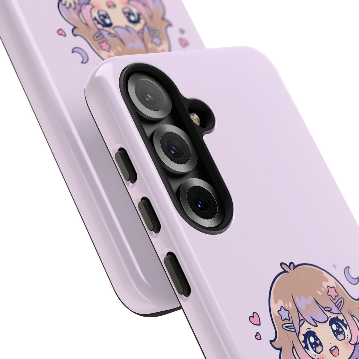 Cute Kawaii Girl Phone Case — Pastel Anime iPhone Cover with Hearts & Moon