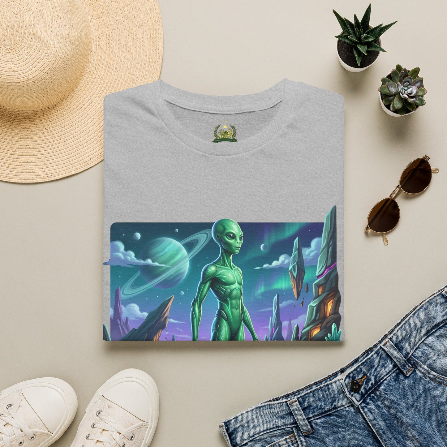 Alien Landscape T-Shirt — Green Extraterrestrial Sci‑Fi Graphic Tee