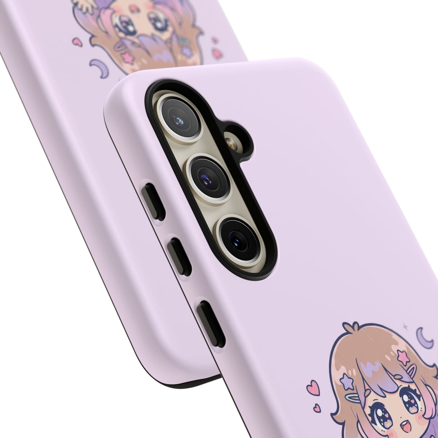 Cute Kawaii Girl Phone Case — Pastel Anime iPhone Cover with Hearts & Moon