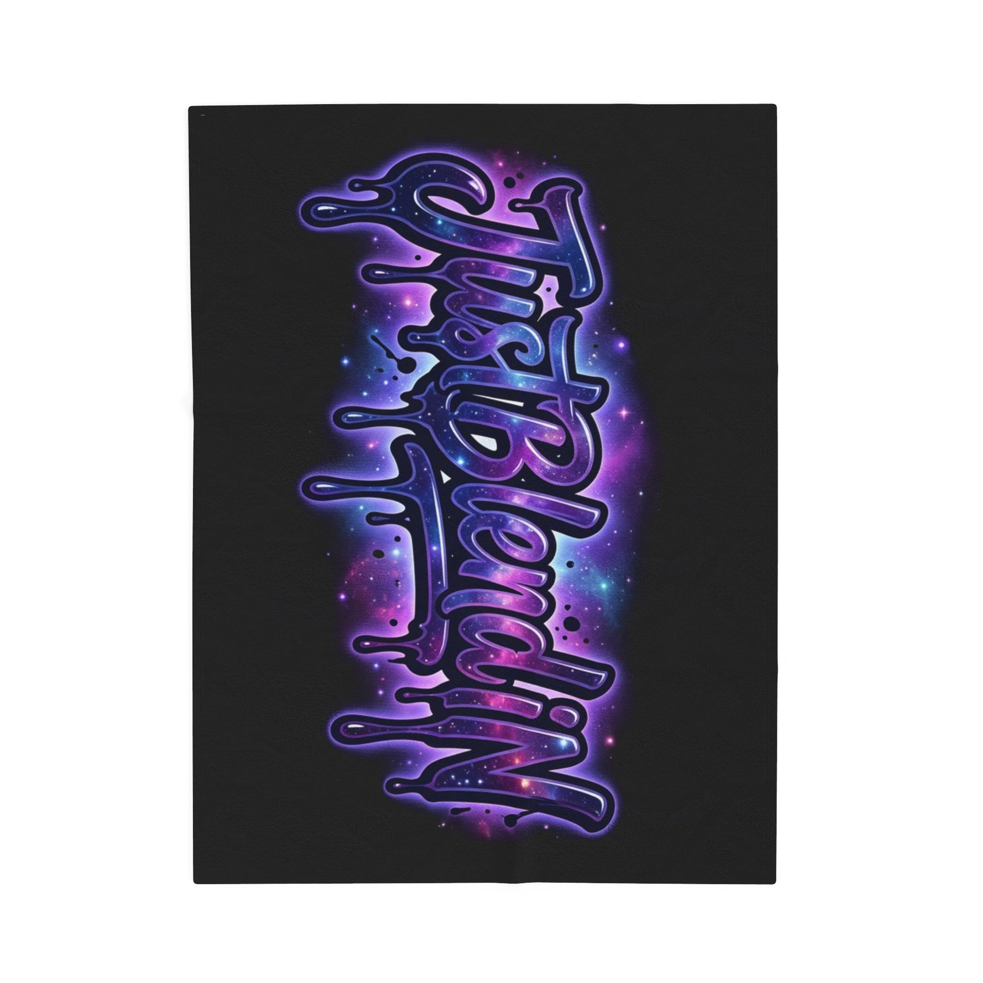A black rectangular product, likely a canvas print, poster, or sleeve, featuring the word 'Trashland' in a stylized, dripping graffiti font filled with a purple and blue galaxy nebula pattern, set against a plain white background.