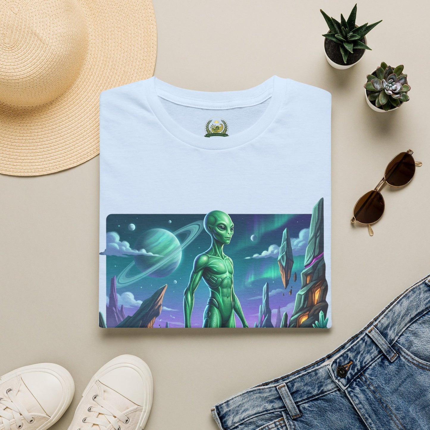 Alien Landscape T-Shirt — Green Extraterrestrial Sci‑Fi Graphic Tee