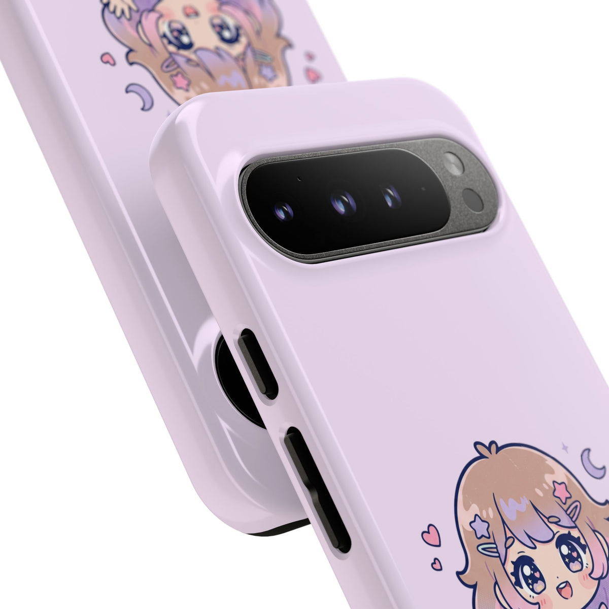 Cute Kawaii Girl Phone Case — Pastel Anime iPhone Cover with Hearts & Moon