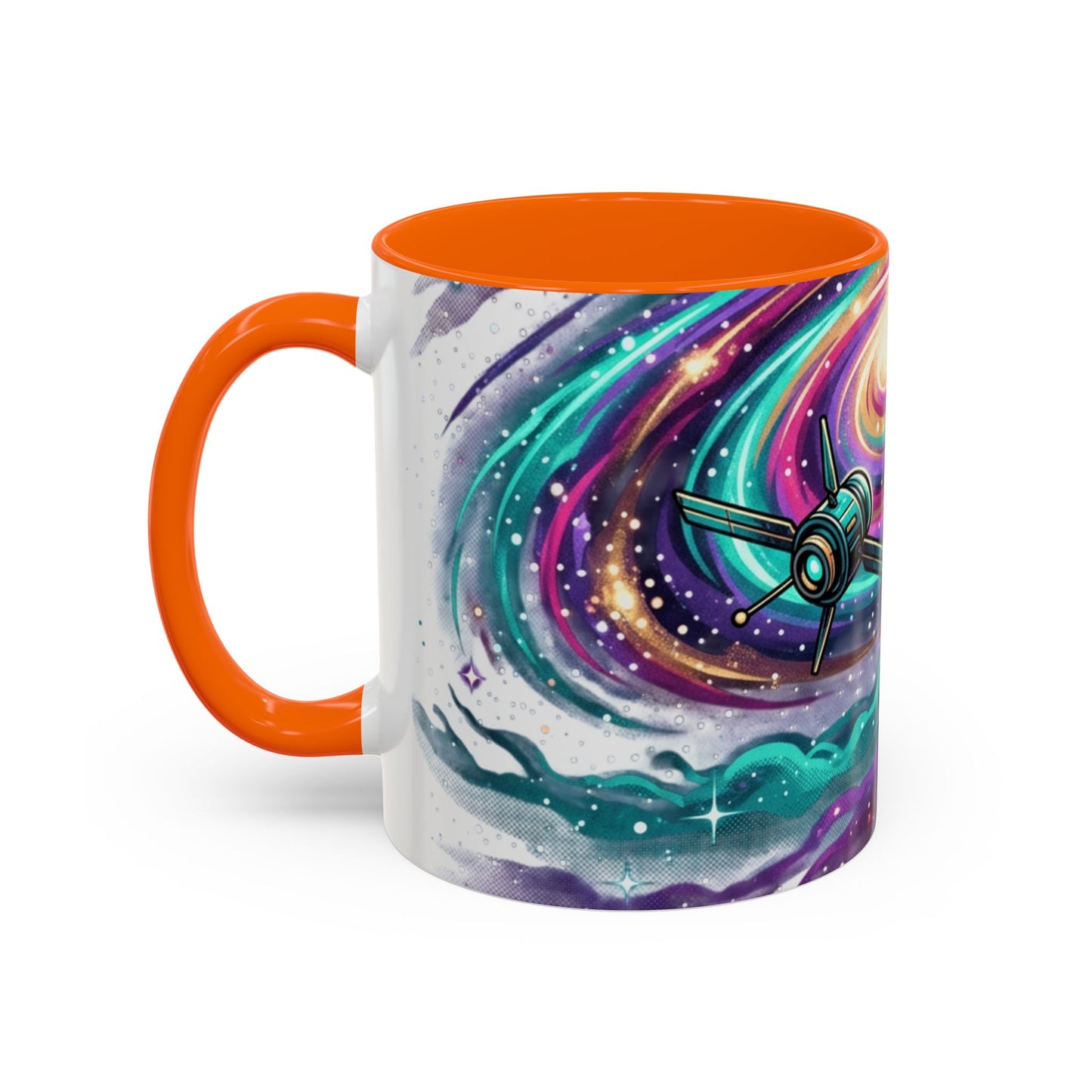 Cosmic Galaxy Satellite Accent Mug — Swirling Nebula Full-Wrap 11oz