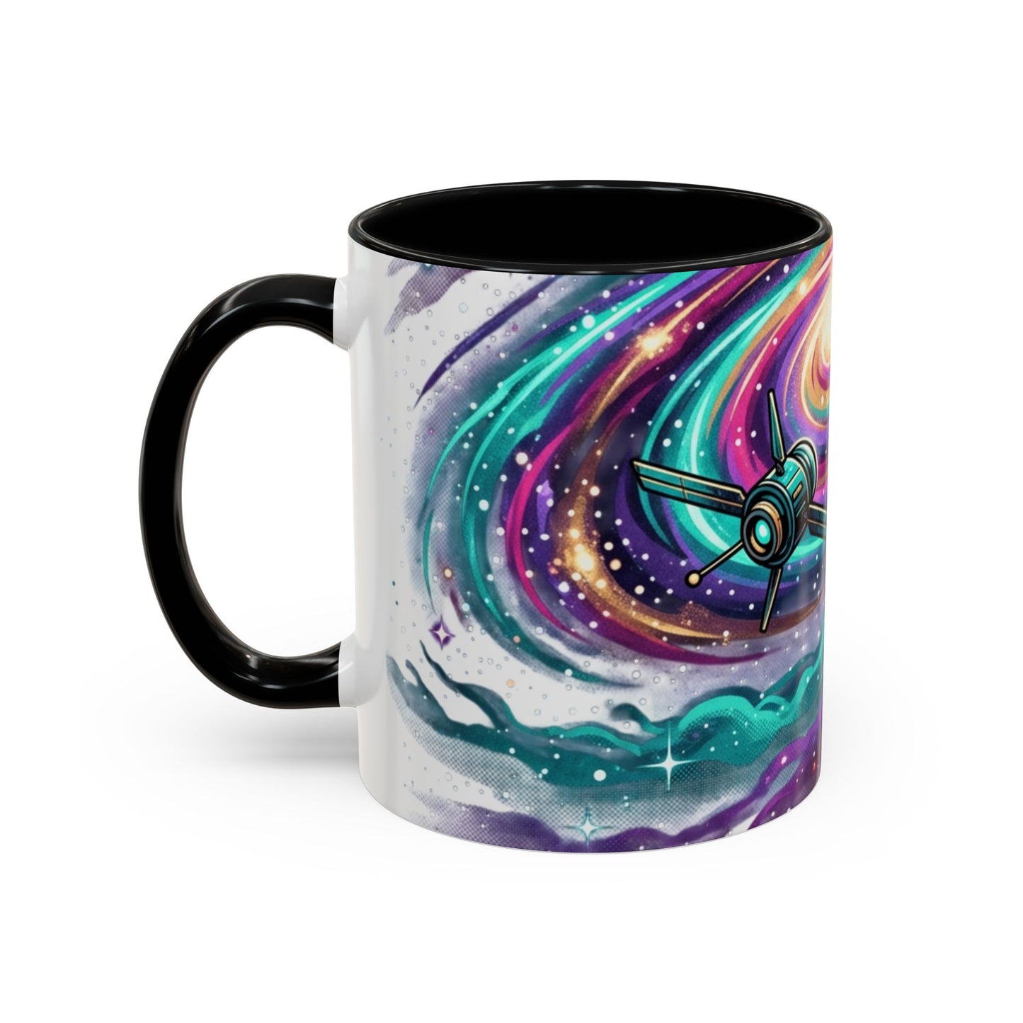 Cosmic Galaxy Satellite Accent Mug — Swirling Nebula Full-Wrap 11oz
