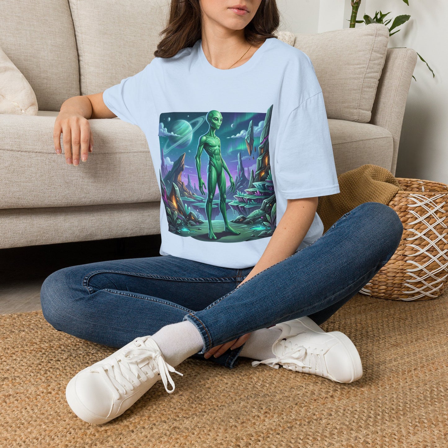 Alien Landscape T-Shirt — Green Extraterrestrial Sci‑Fi Graphic Tee