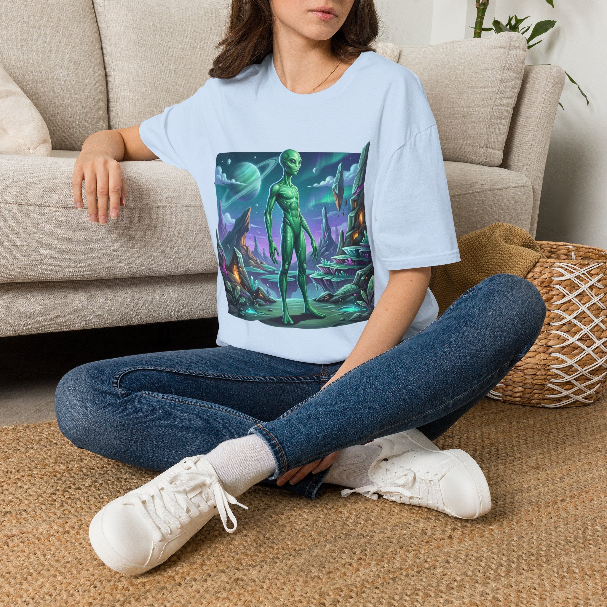 Alien Landscape T-Shirt — Green Extraterrestrial Sci‑Fi Graphic Tee