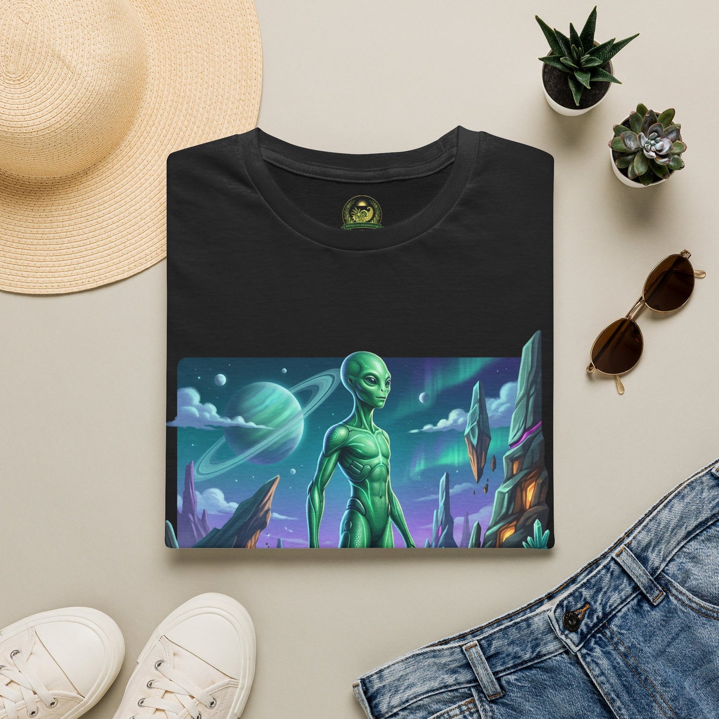 Alien Landscape T-Shirt — Green Extraterrestrial Sci‑Fi Graphic Tee