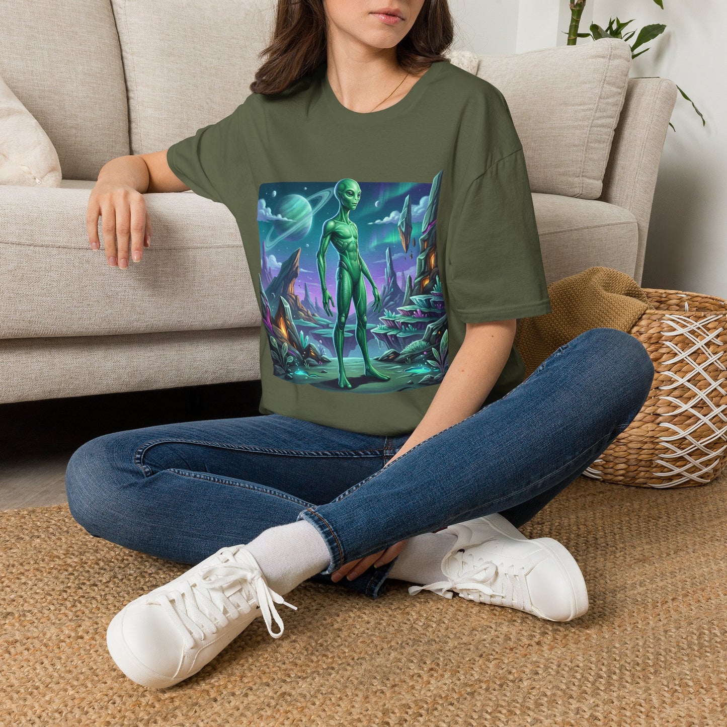 Alien Landscape T-Shirt — Green Extraterrestrial Sci‑Fi Graphic Tee